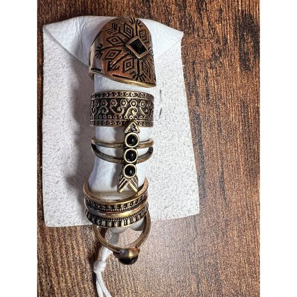 NWT Free People Count Your Lucky Stars Stacking Rings Set of 5 Gold Black - Picture 4 of 5